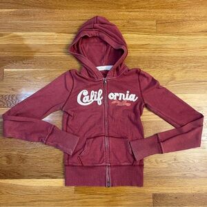 Hollister Y2K Full Zip Hoodie Sweatshirt Red - Size Medium - Double Zipper